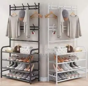 Multifunctional Metal Shoe Rack and Coat Hanger Organizer