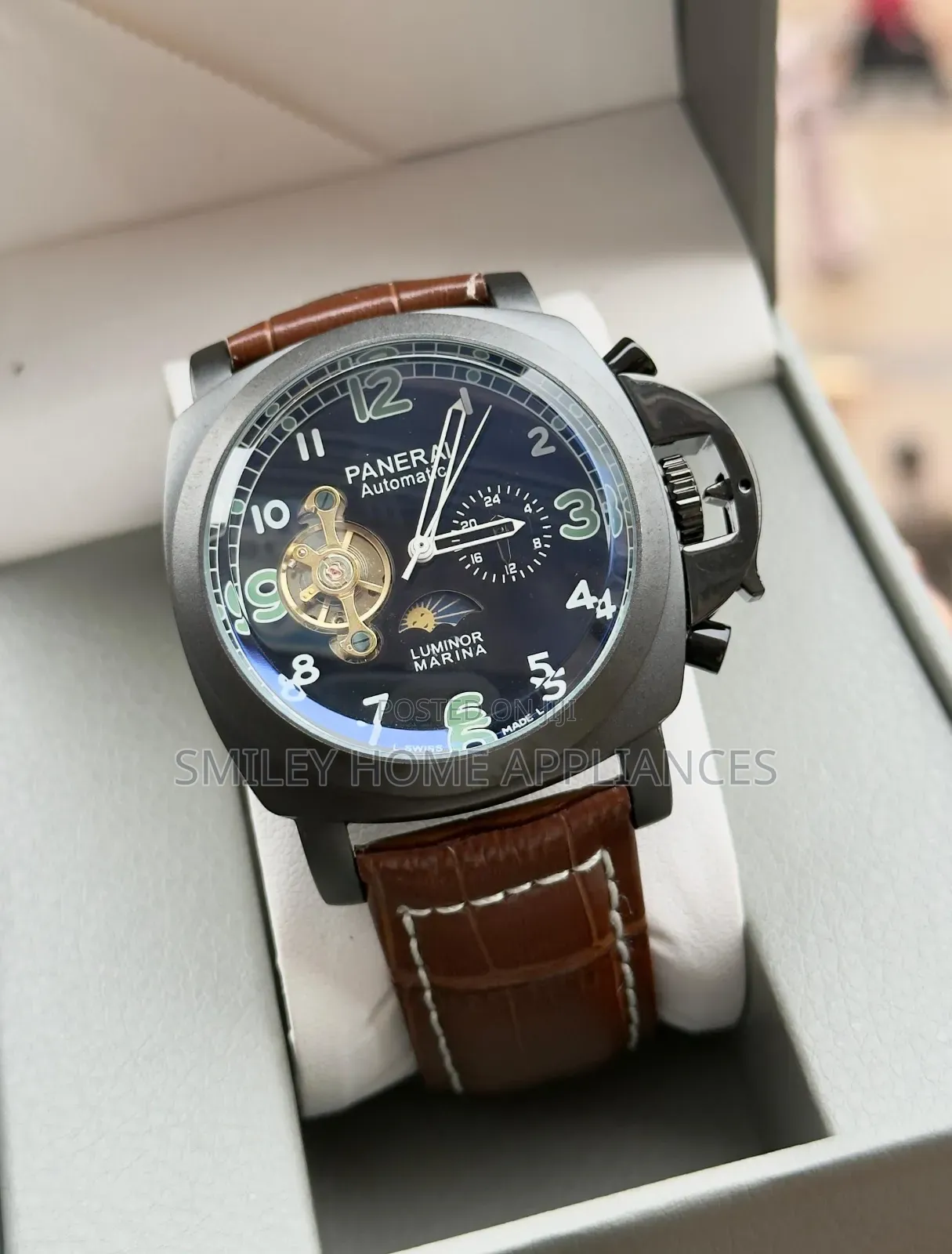 Panerai Automatic Luminor Marina Men's Leather Strapped Wrist Watch