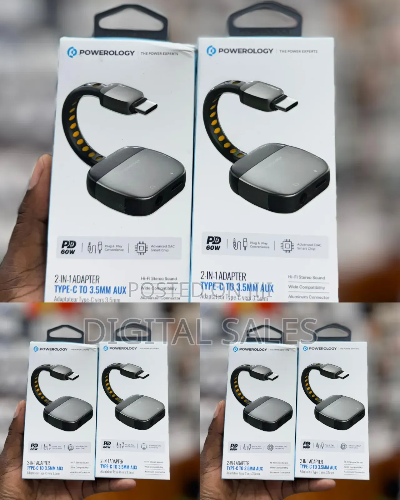 Powerology 2-in-1 Type-C to 3.5mm Aux Adapter