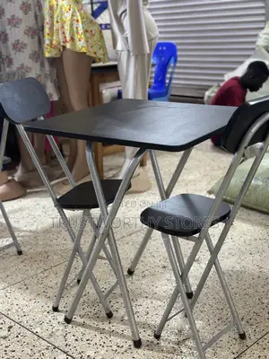 Black X-Shaped Foldable Table Set of 1 Table and 2 Chairs