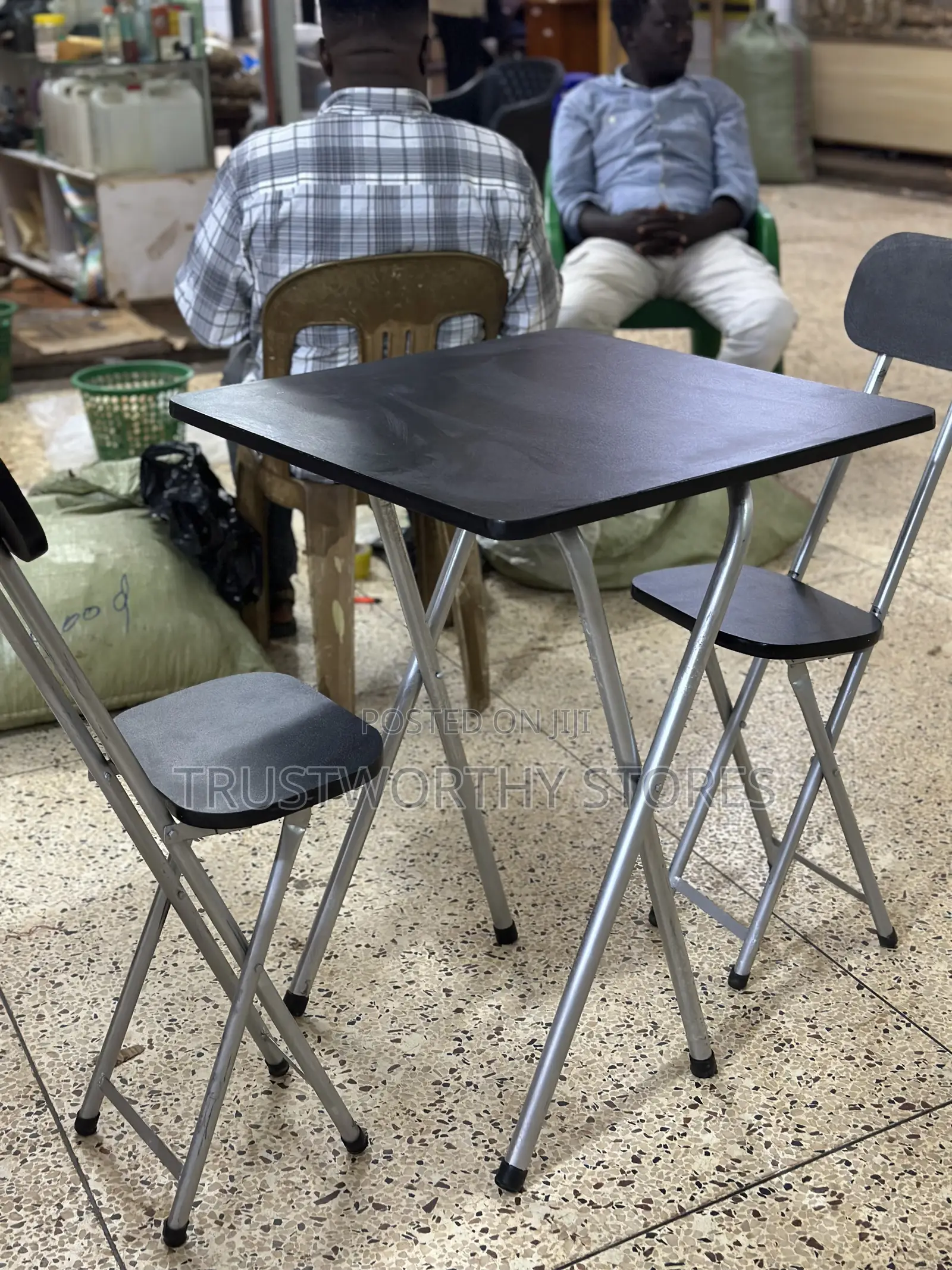 Black X-Shaped Foldable Table Set of 1 Table and 2 Chairs