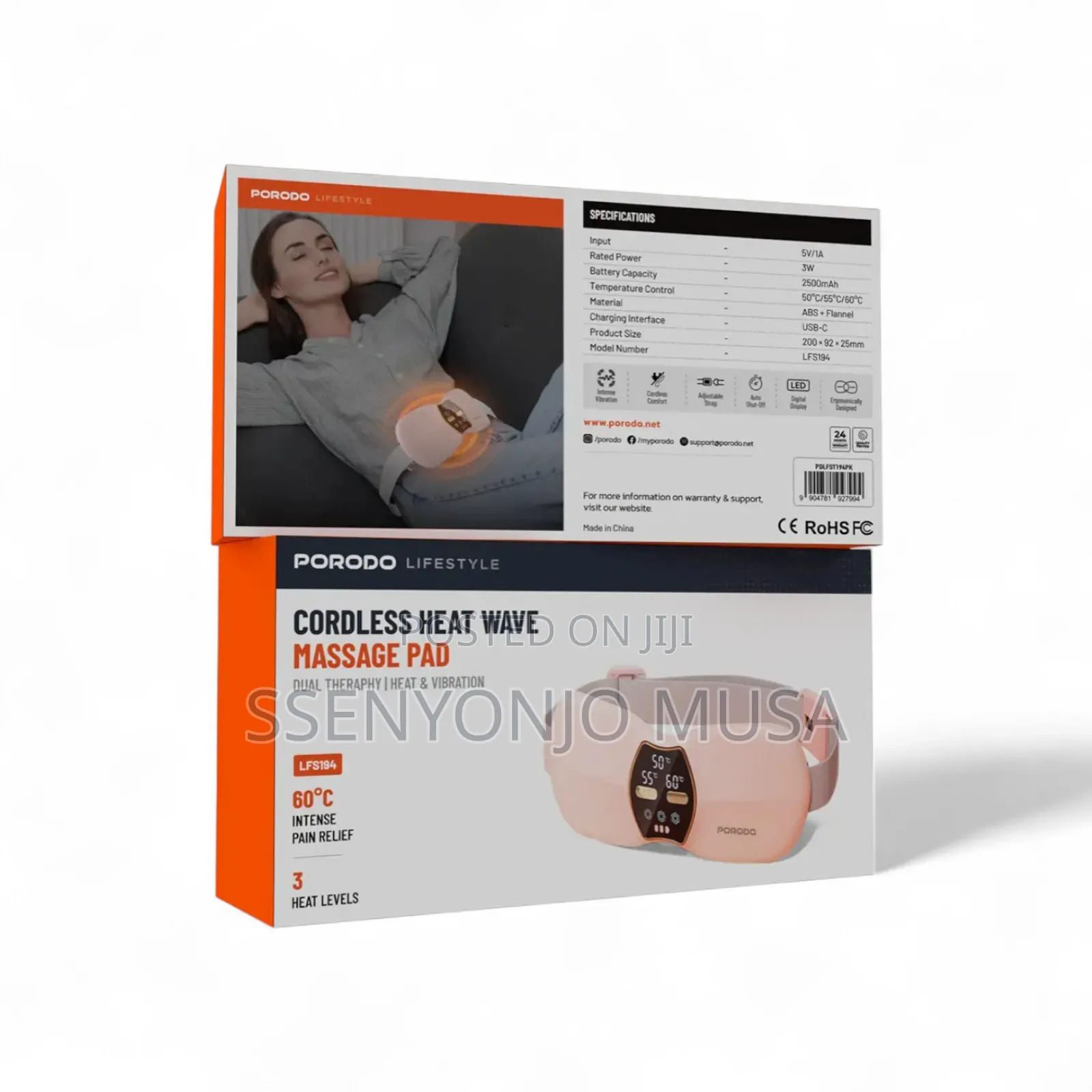 Porodo Rechargeable Cramps Waist Belt Massager With Heat Vibration