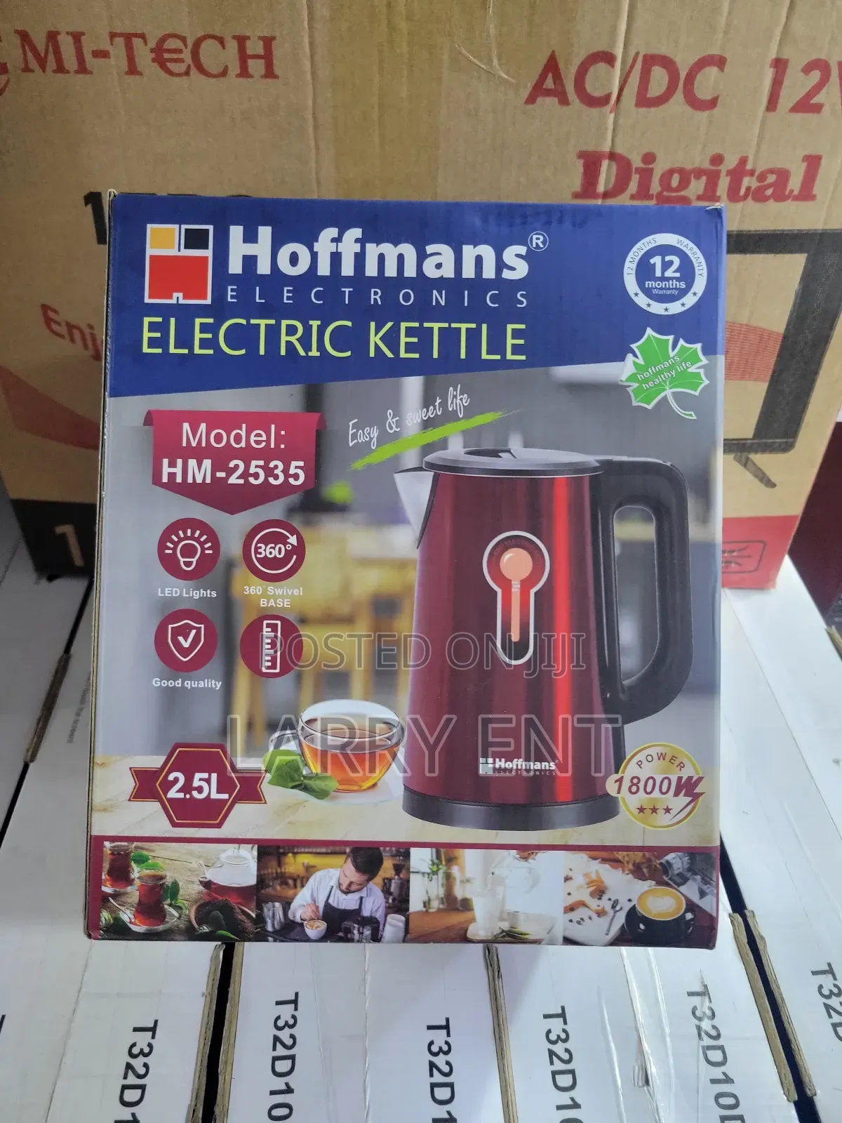 Hoffmans Electric Kettle 2.5l Fast Boiling Glass Led–Home Office Use