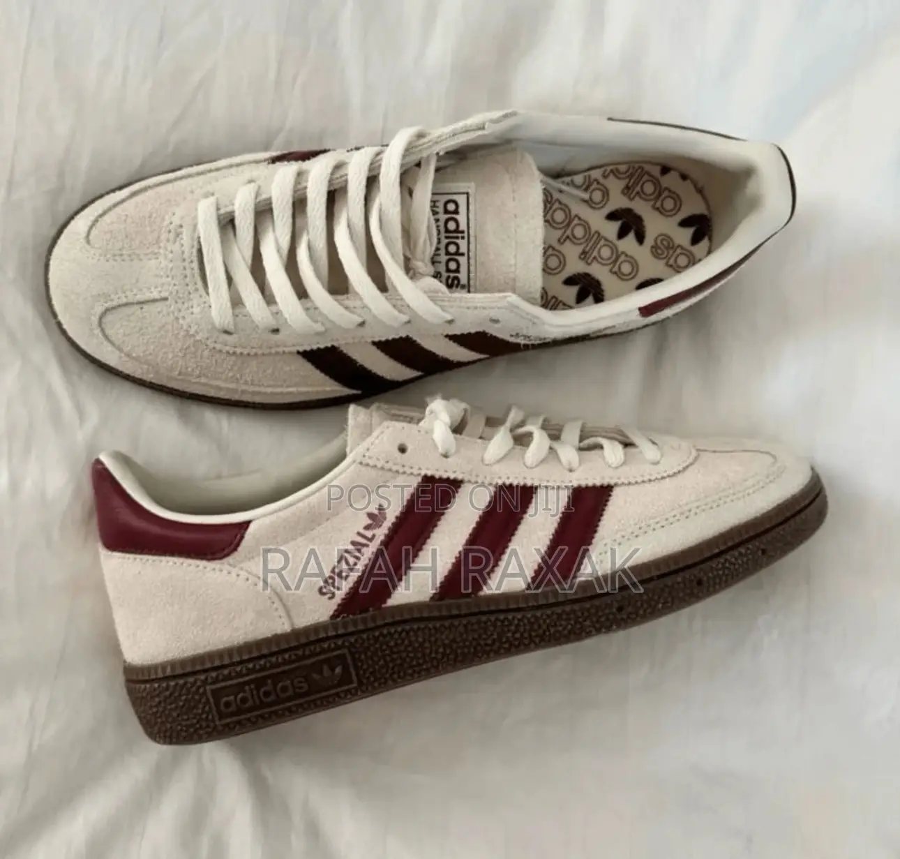 New Classic Adidas Handball Spezial Off White Burgundy Suede Sneakers