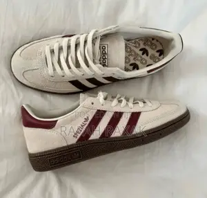 New Classic Adidas Handball Spezial Off White Burgundy Suede Sneakers