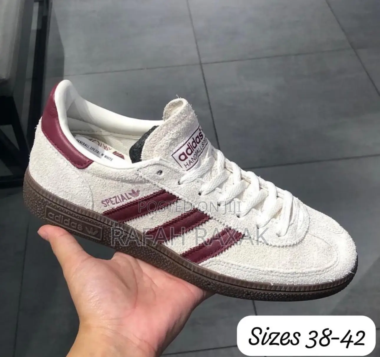 New Classic Adidas Handball Spezial Off White Burgundy Suede Sneakers