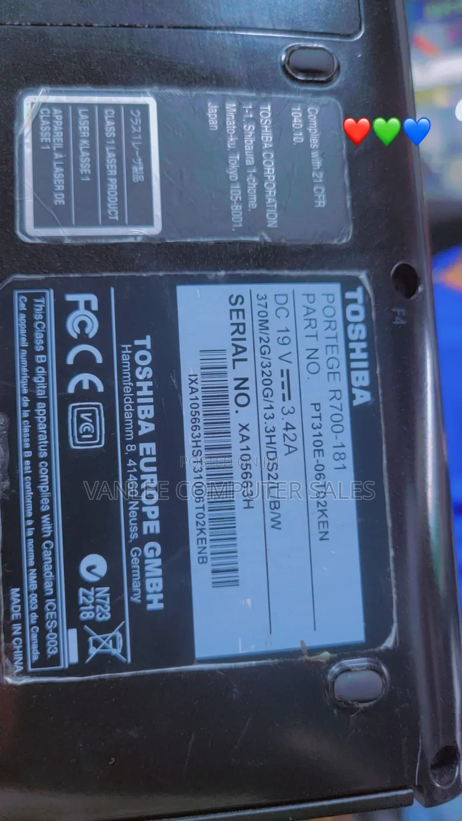 Laptop Toshiba Portege M750 4GB Intel Core i3 HDD 320GB