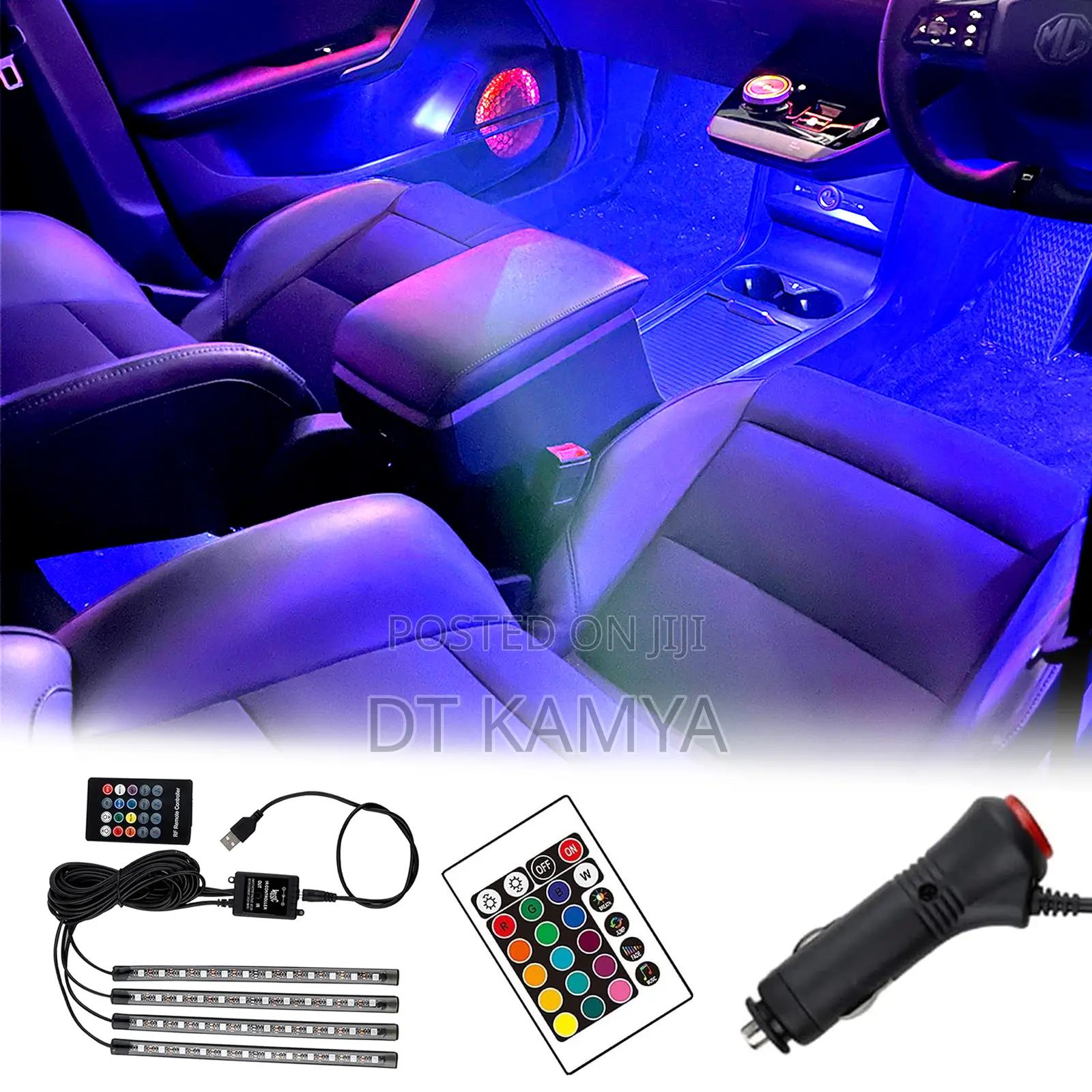 4pcs RGB Car Foot Lights With Remote - Multi Color Interior Car Lights