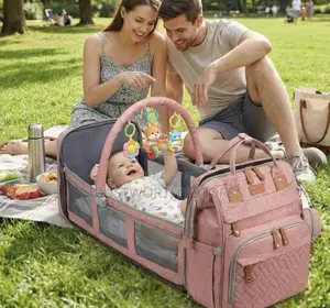 Diaper Bag Backpack With Foldable Changing Station and Travel Bassinet