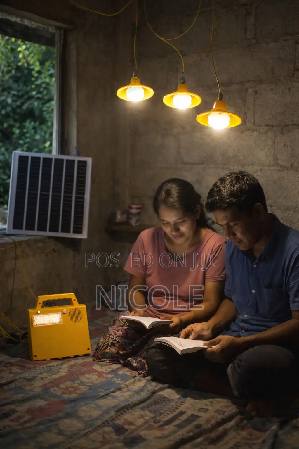 Portable Solar Home Lighting System Kit – 3 Bulbs + Panel + Power Box