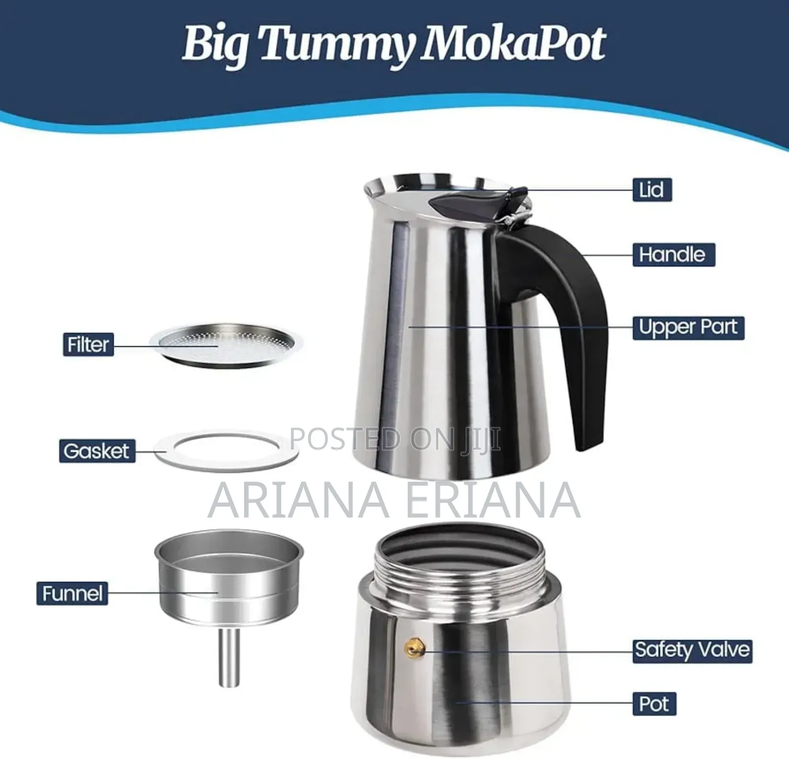 9 Cup Moka Pot Stainless Steel 450ml Italian Espresso Coffee Maker