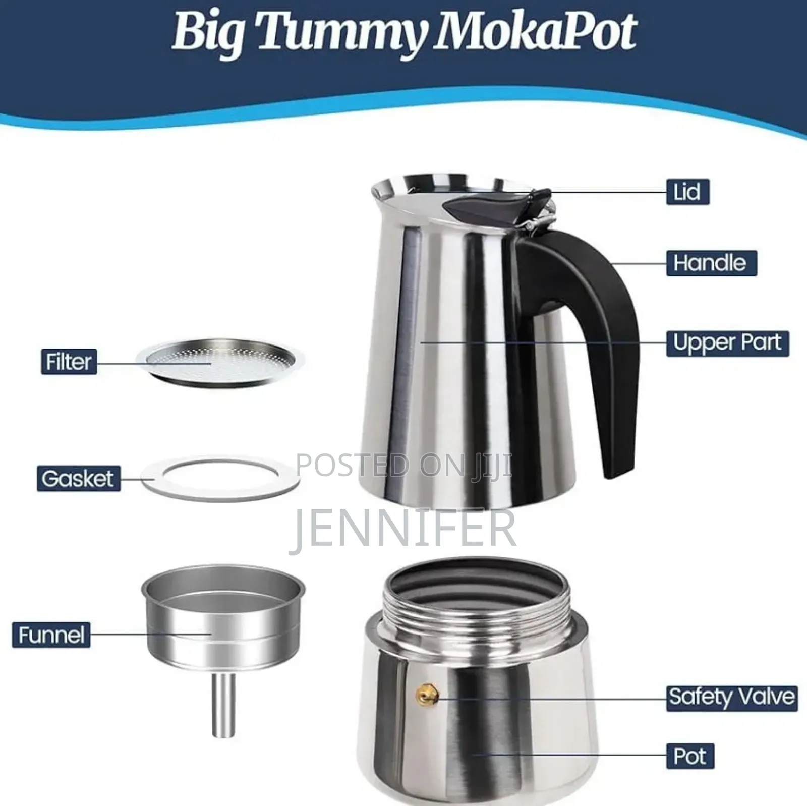 9 Cup Moka Pot Stainless Steel 450ml Italian Espresso Coffee Maker