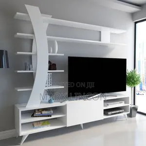 Modern White Tv Unit With Wall Shelves