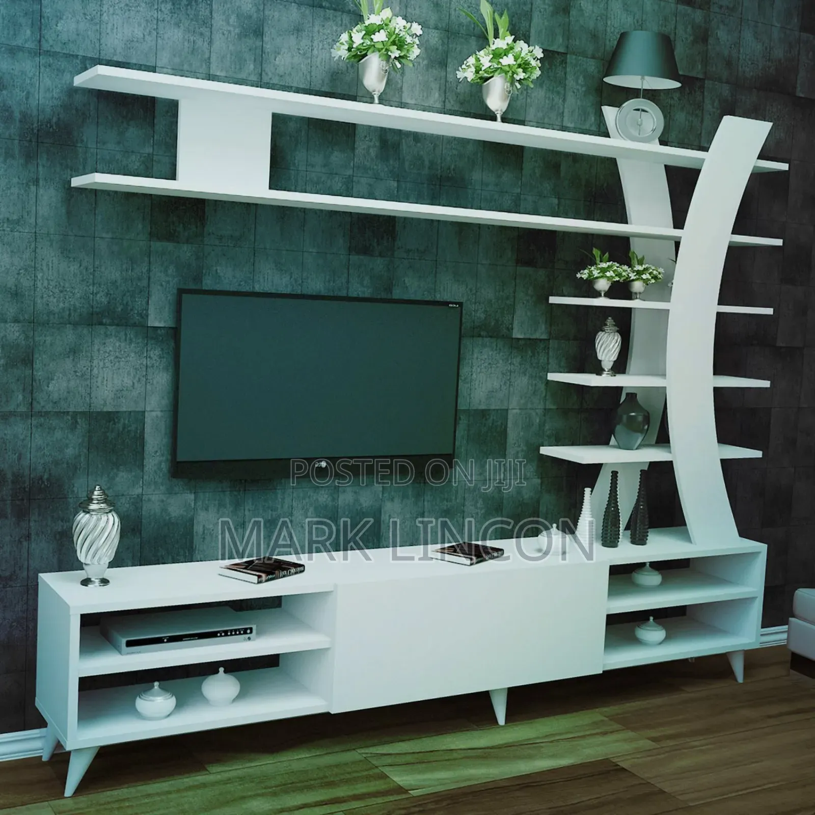 Modern White Tv Unit With Wall Shelves