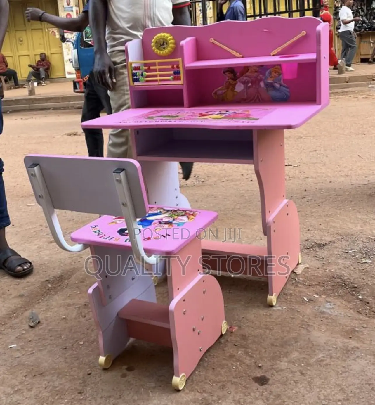 Wooden Kids Reading Table With Chair Pink