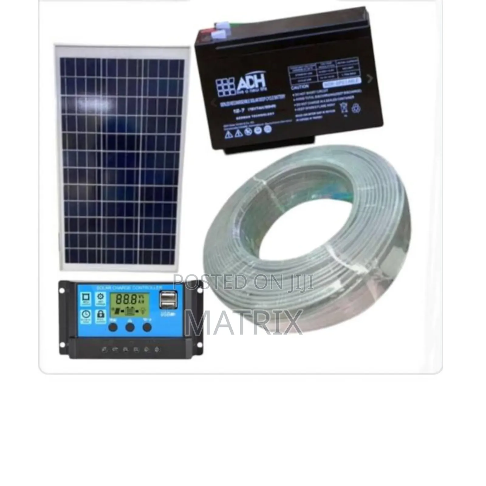 50w Solar Panel Kit + 24ah Solar Battery + 10ah Controller, 50m Cable