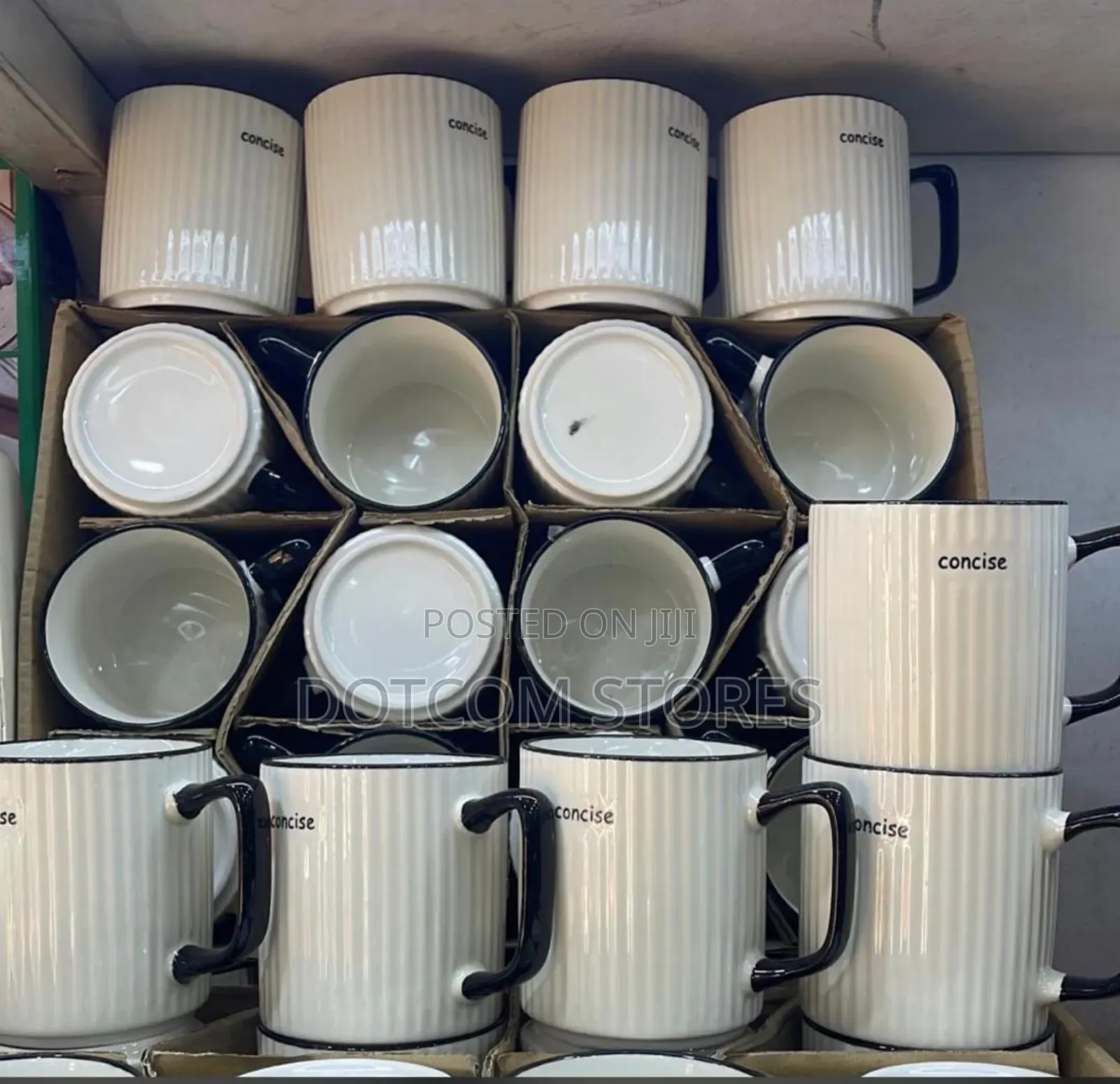 12pcs Ribbed White Ceramic Mugs