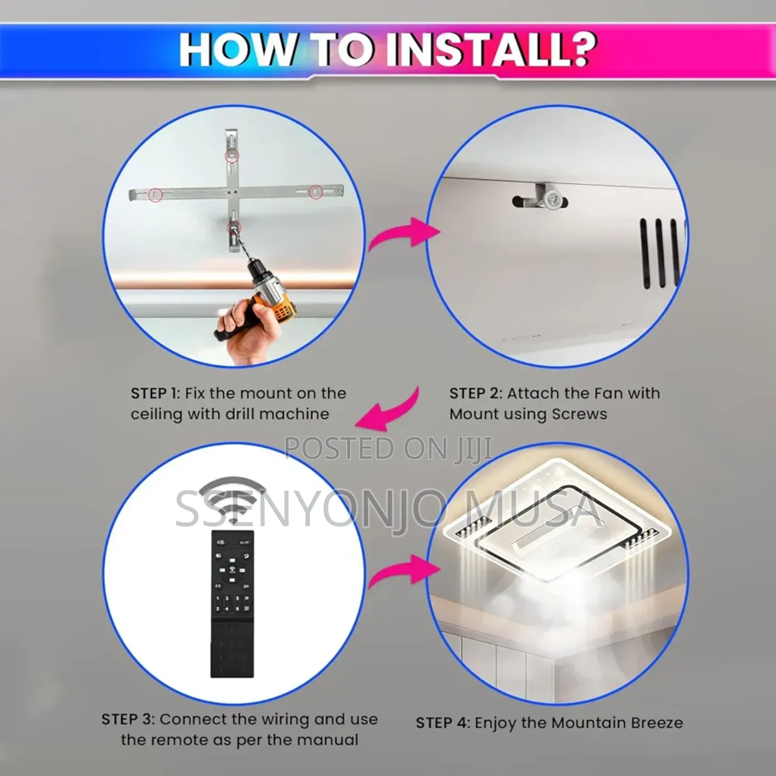 Modern Led Bladeless Ceiling Fan With Remote Control – Silent Ac Motor
