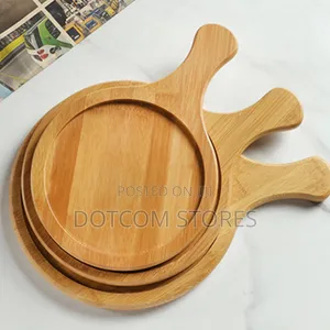 Round Bamboo Pizza Serving Board and Paddle Set,