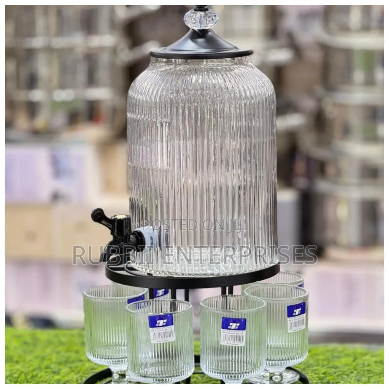 Ribbed Glass Juice Dispenser + 6 Glasses 4l