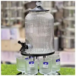 Ribbed Glass Juice Dispenser + 6 Glasses 4l