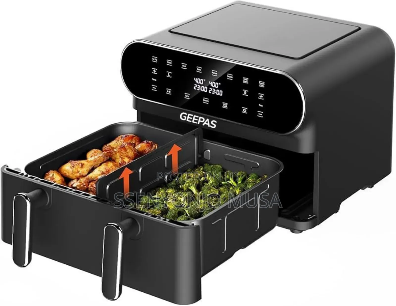 Geepas Air Fryer 11l Digital Vortex Dual Basket 1700w Led Display