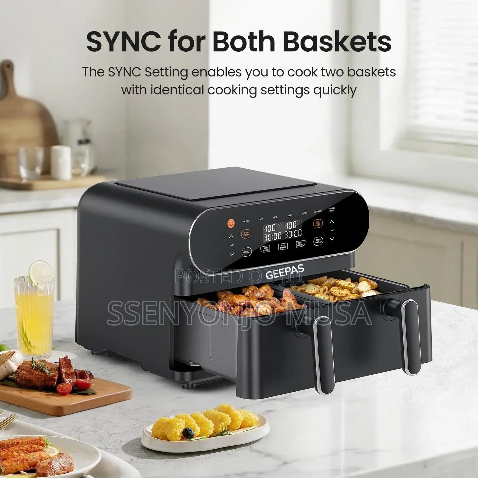 Geepas Air Fryer 11l Digital Vortex Dual Basket 1700w Led Display
