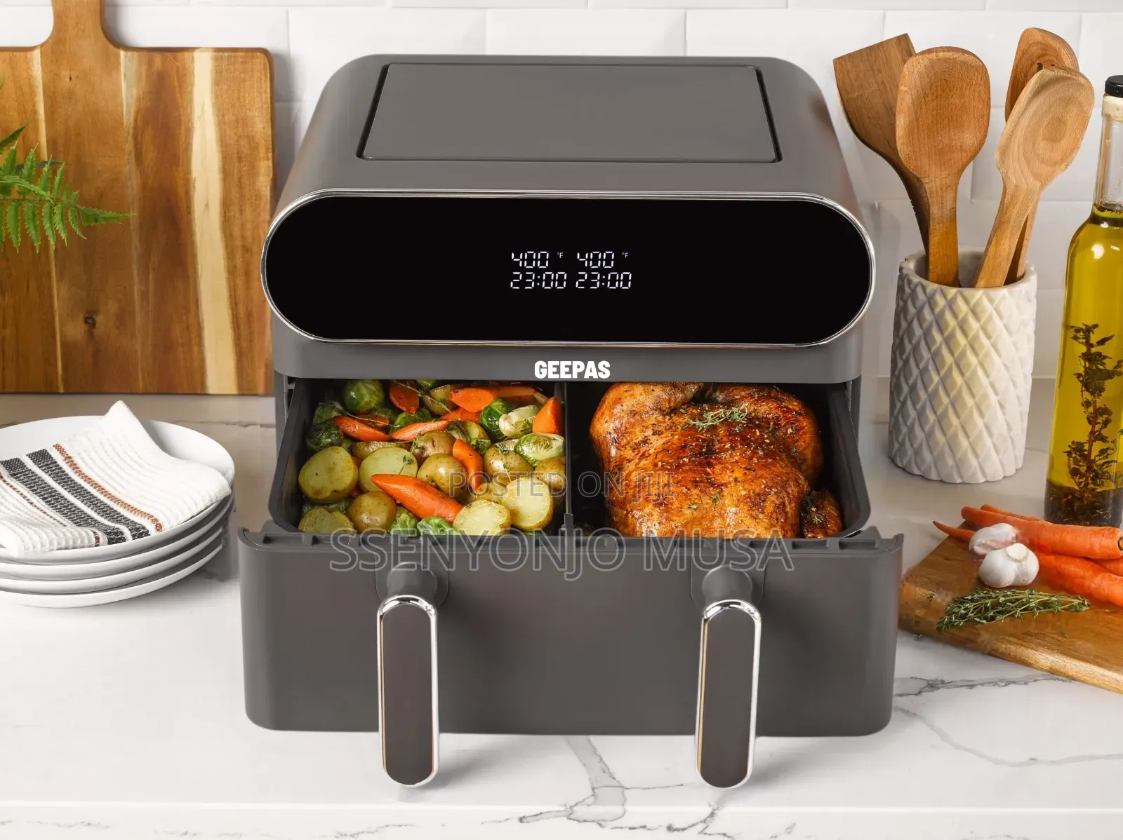 Geepas Air Fryer 11l Digital Vortex Dual Basket 1700w Led Display