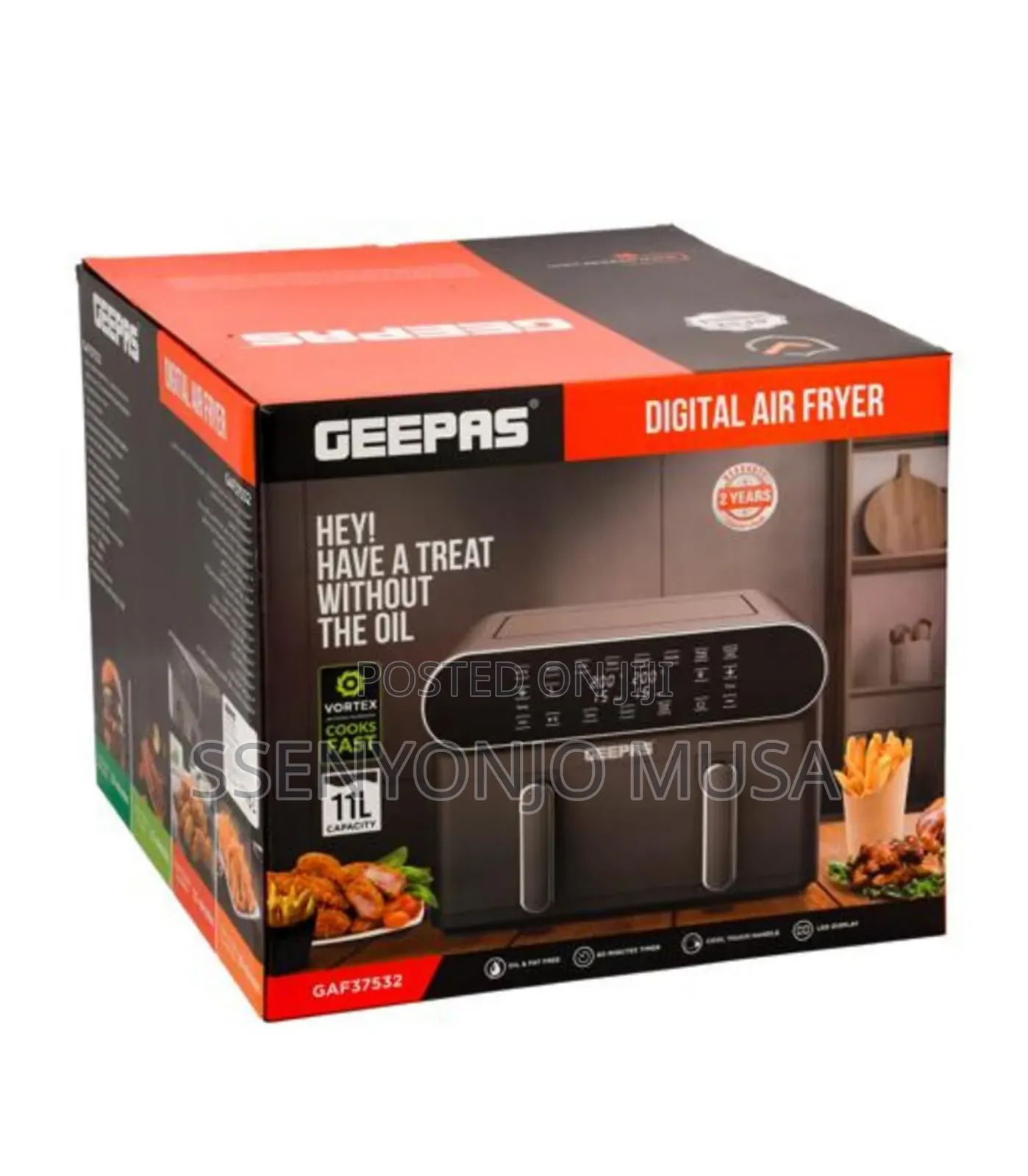 Geepas Air Fryer 11l Digital Vortex Dual Basket 1700w Led Display