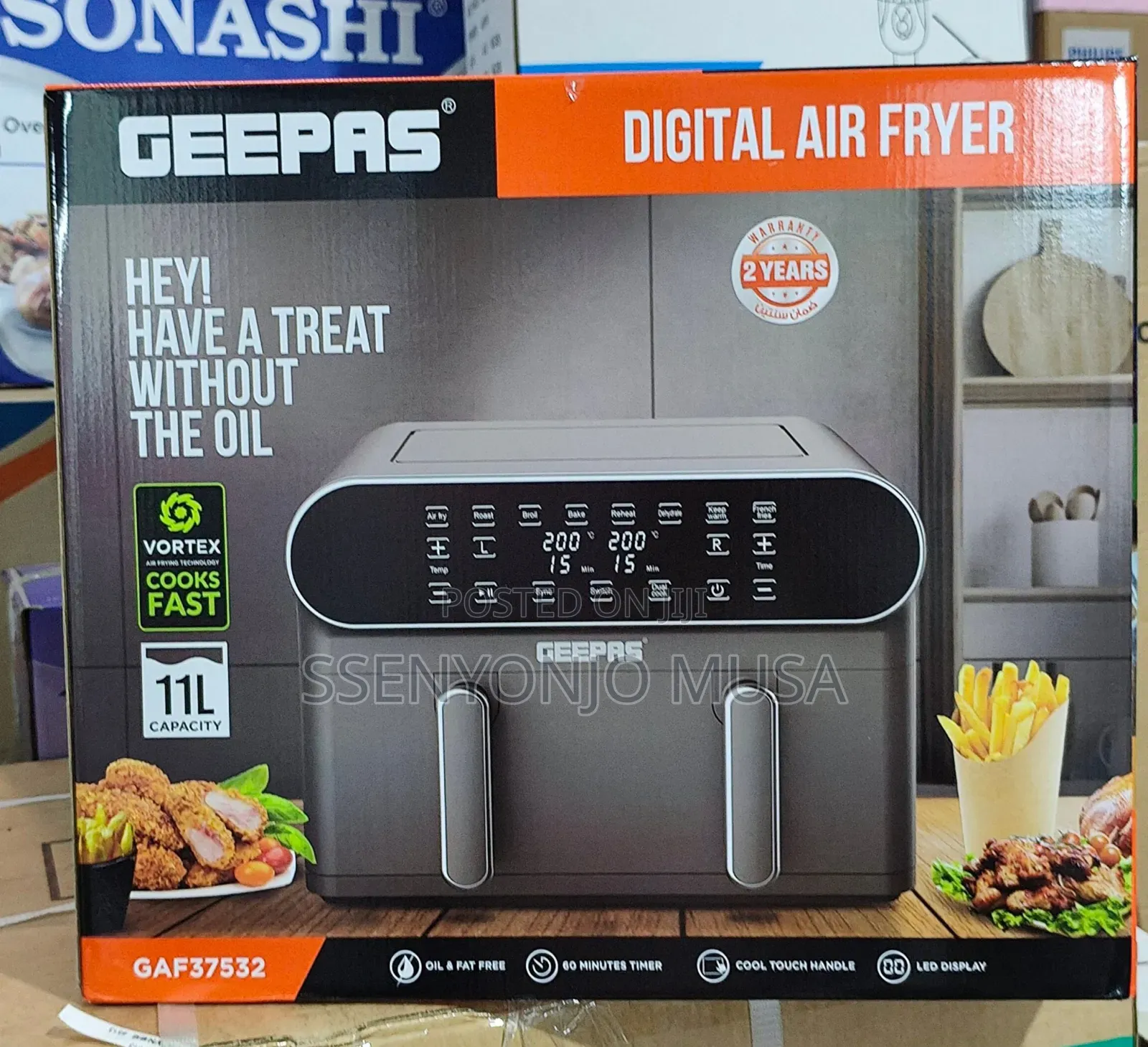 Geepas Air Fryer 11l Digital Vortex Dual Basket 1700w Led Display