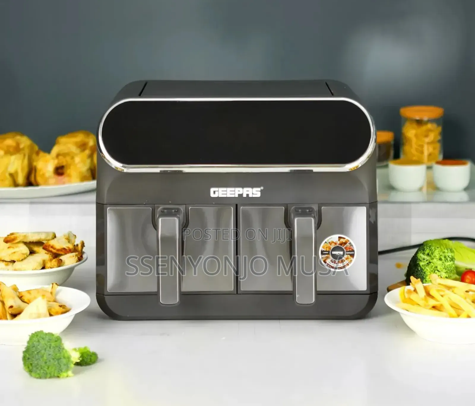 Geepas Air Fryer 11l Digital Vortex Dual Basket 1700w Led Display