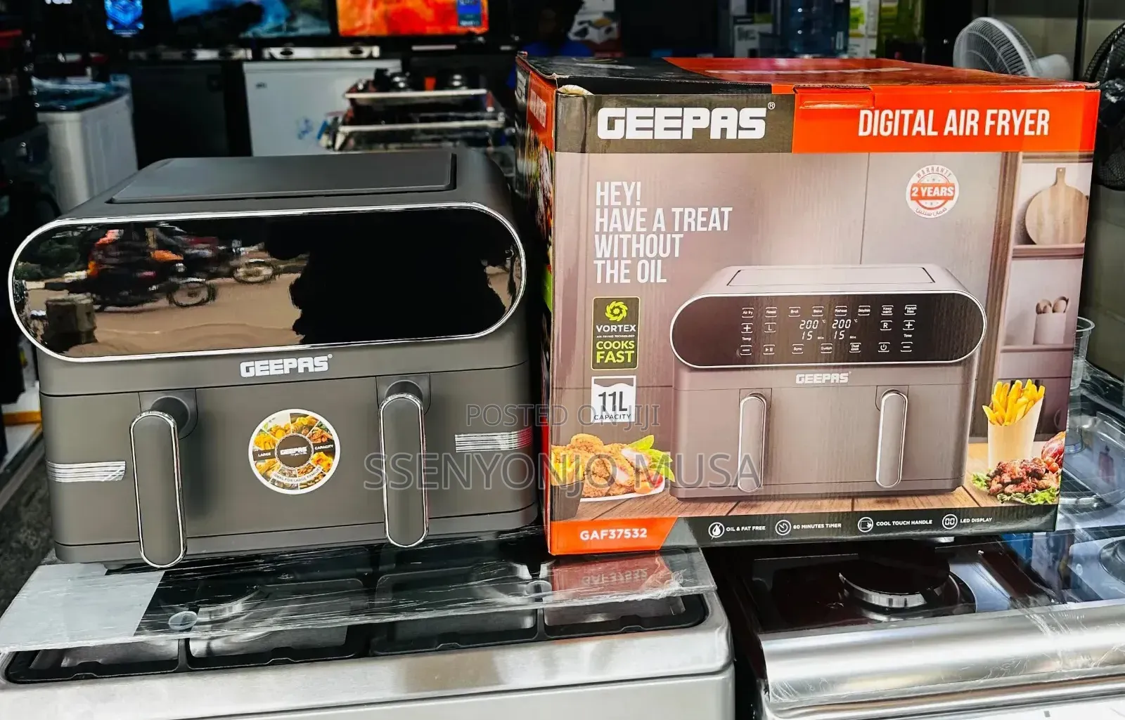 Geepas Air Fryer 11l Digital Vortex Dual Basket 1700w Led Display