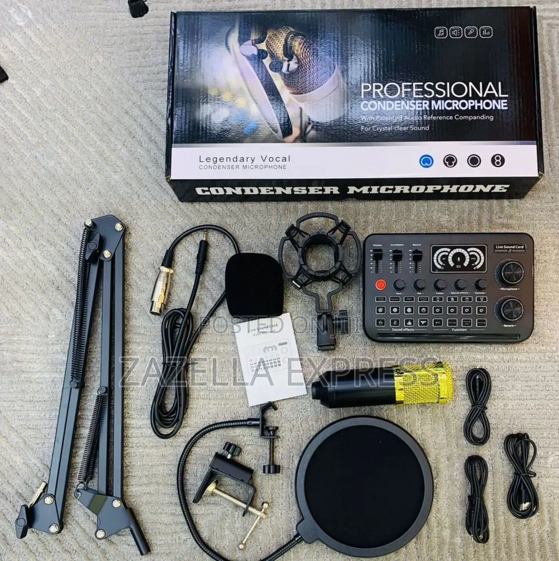 F999 Soundcard Podcast Equipment Bundle Condenser Mic Recording Studio
