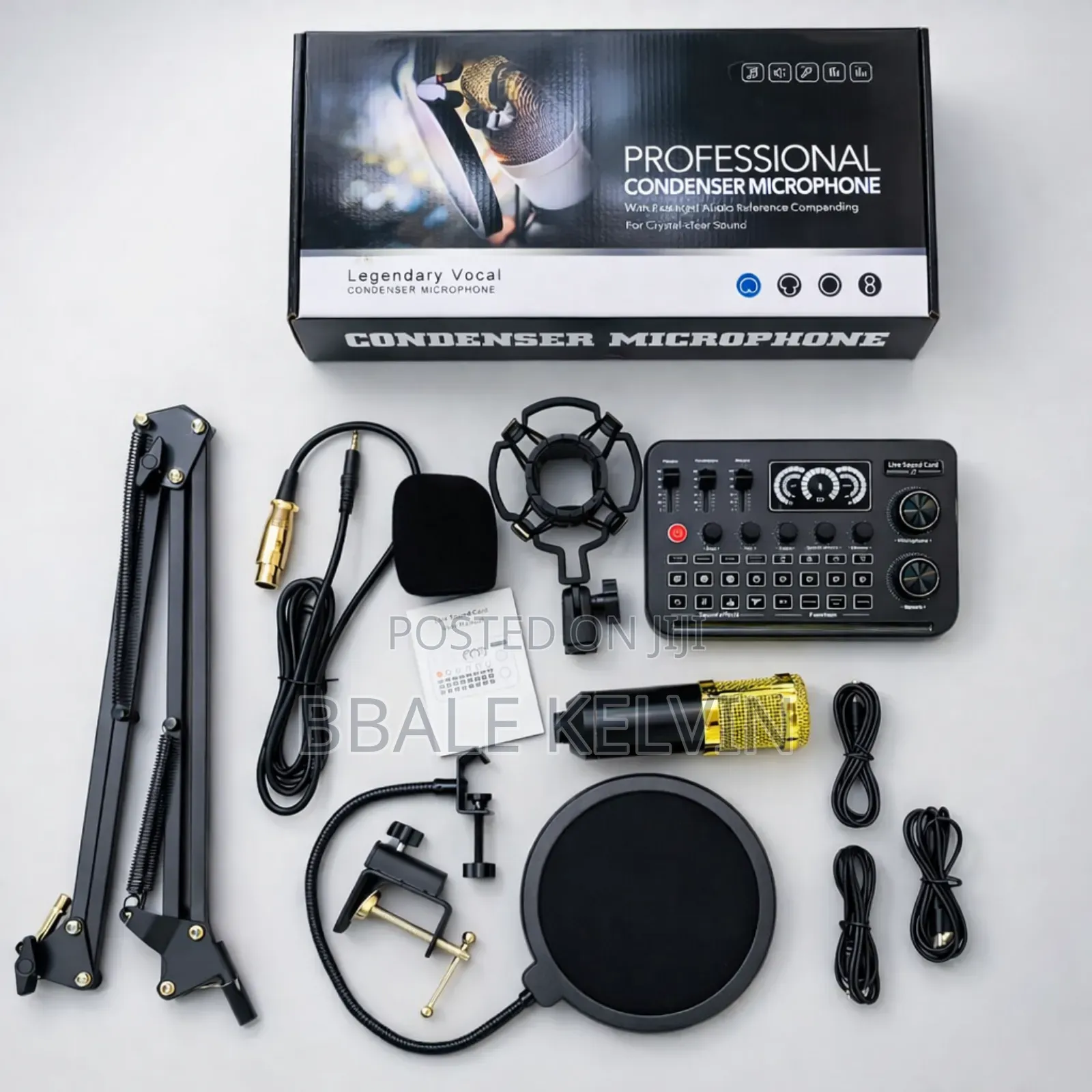 F999 Soundcard Podcast Equipment Bundle With Condenser Mic Recording
