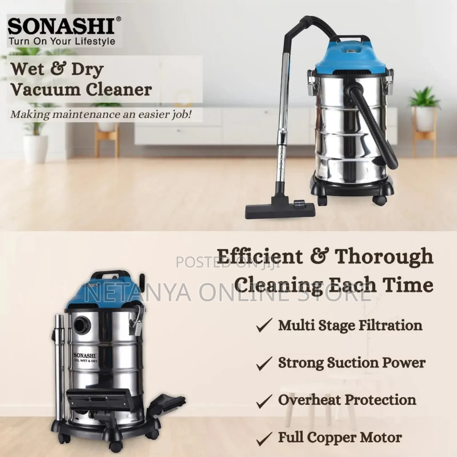 Sonashi 30 Litres Wet and Dry Vacuum Cleaner