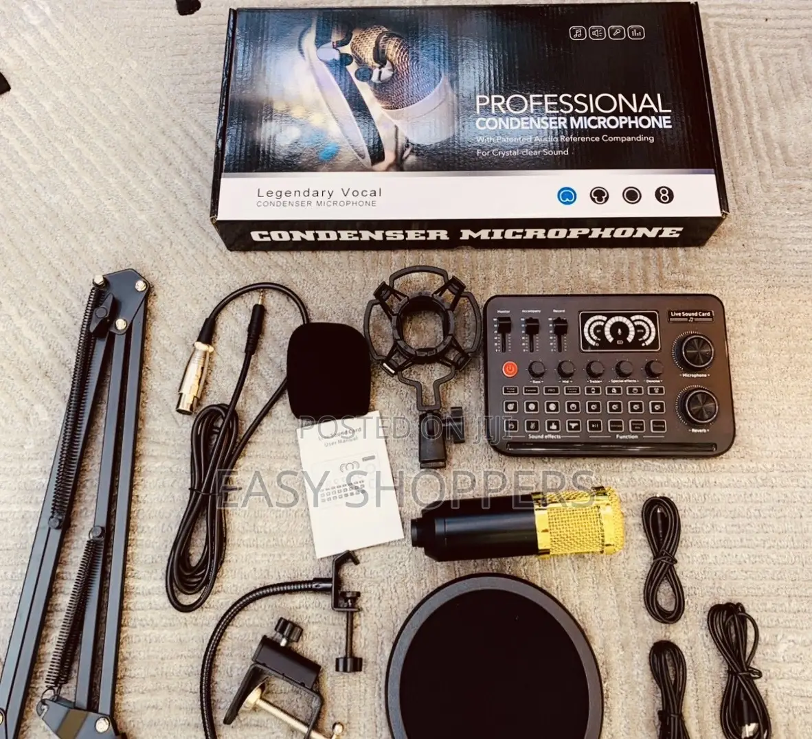 F999 Soundcard Podcast Equipment Bundle With Condenser Mic Recording
