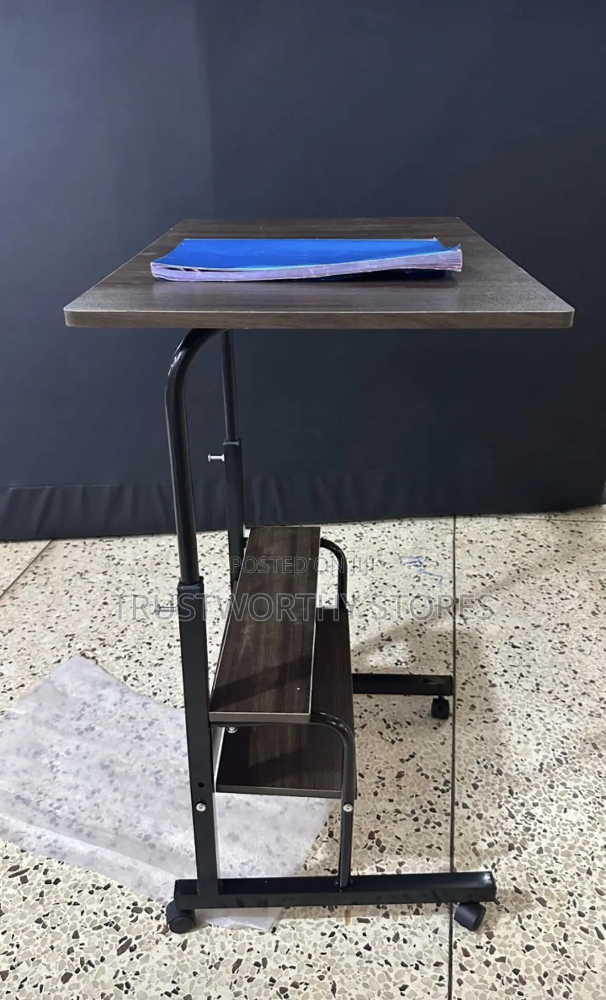 Adjustable Laptop or Reading Table With Shelves and Wheels