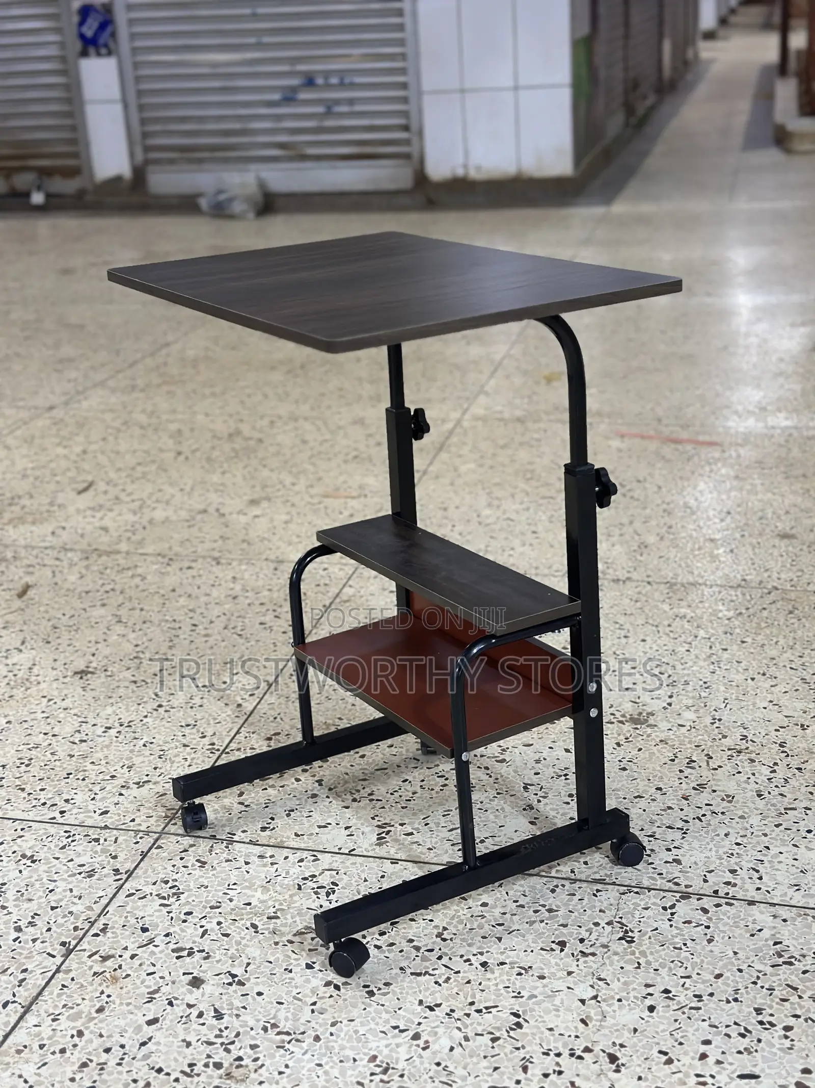 Adjustable Laptop or Reading Table With Shelves and Wheels