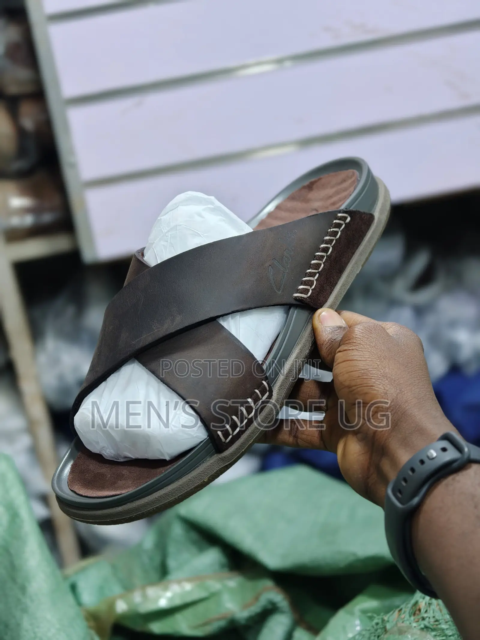 Clarks Cross Premium Classic Leather Rubber Sole Sandals