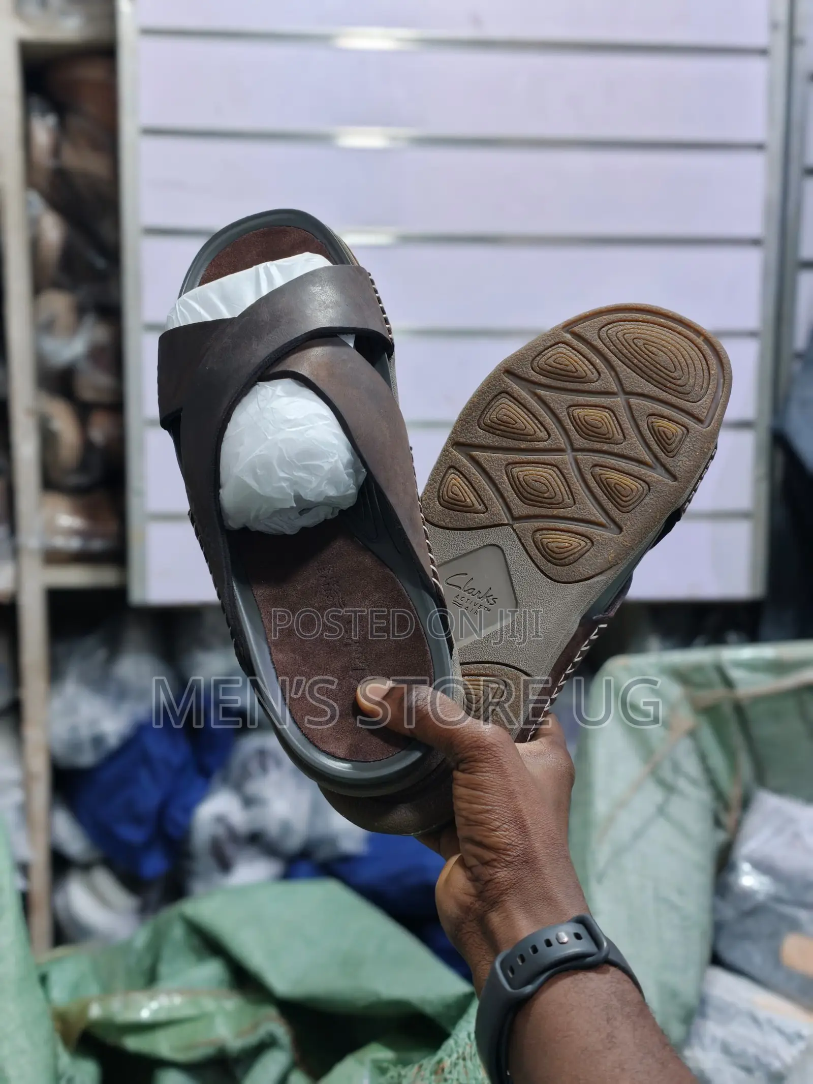 Clarks Cross Premium Classic Leather Rubber Sole Sandals