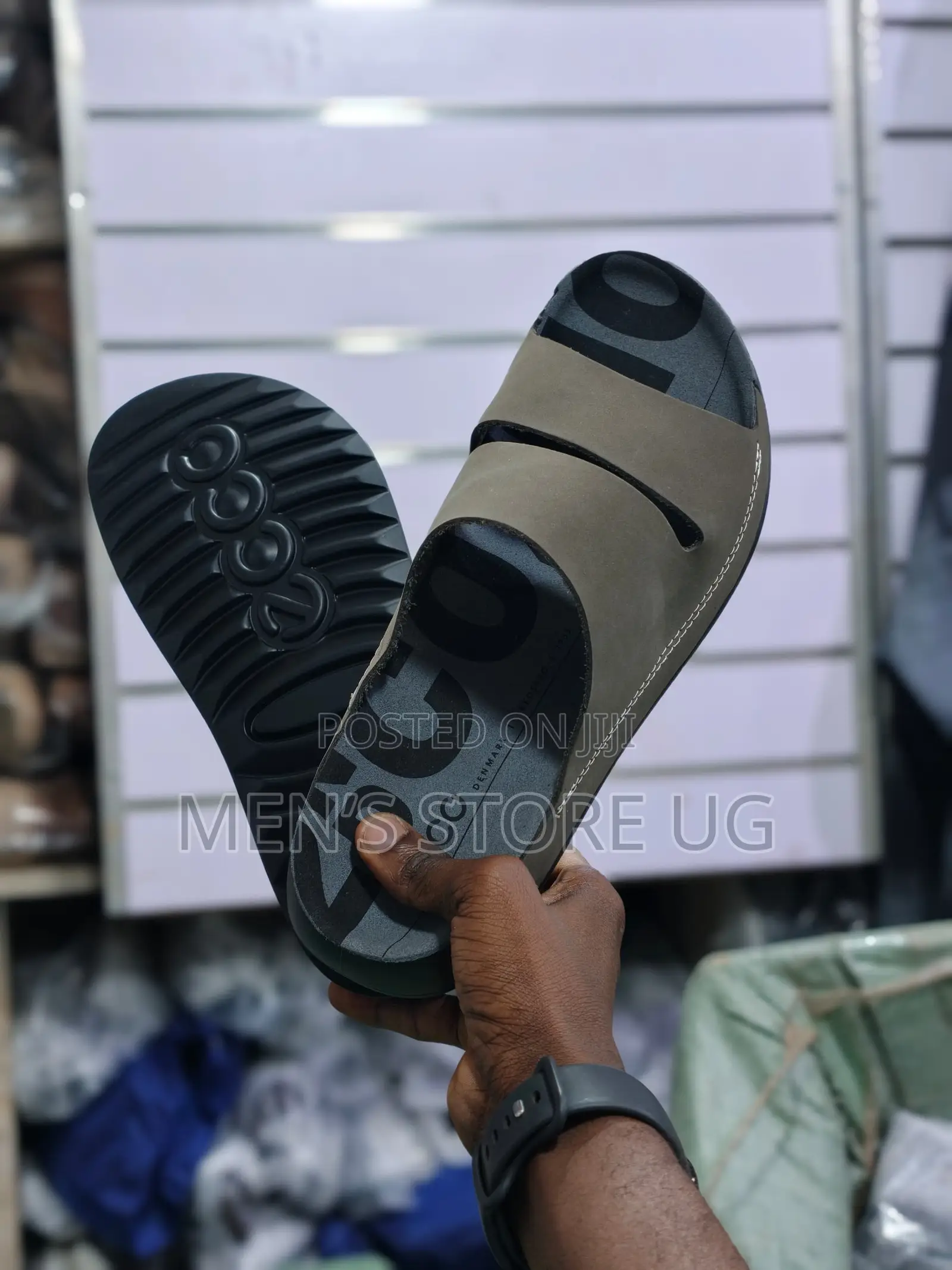 Ecco Strap Premium Classic Leather Rubber Sole Sandals