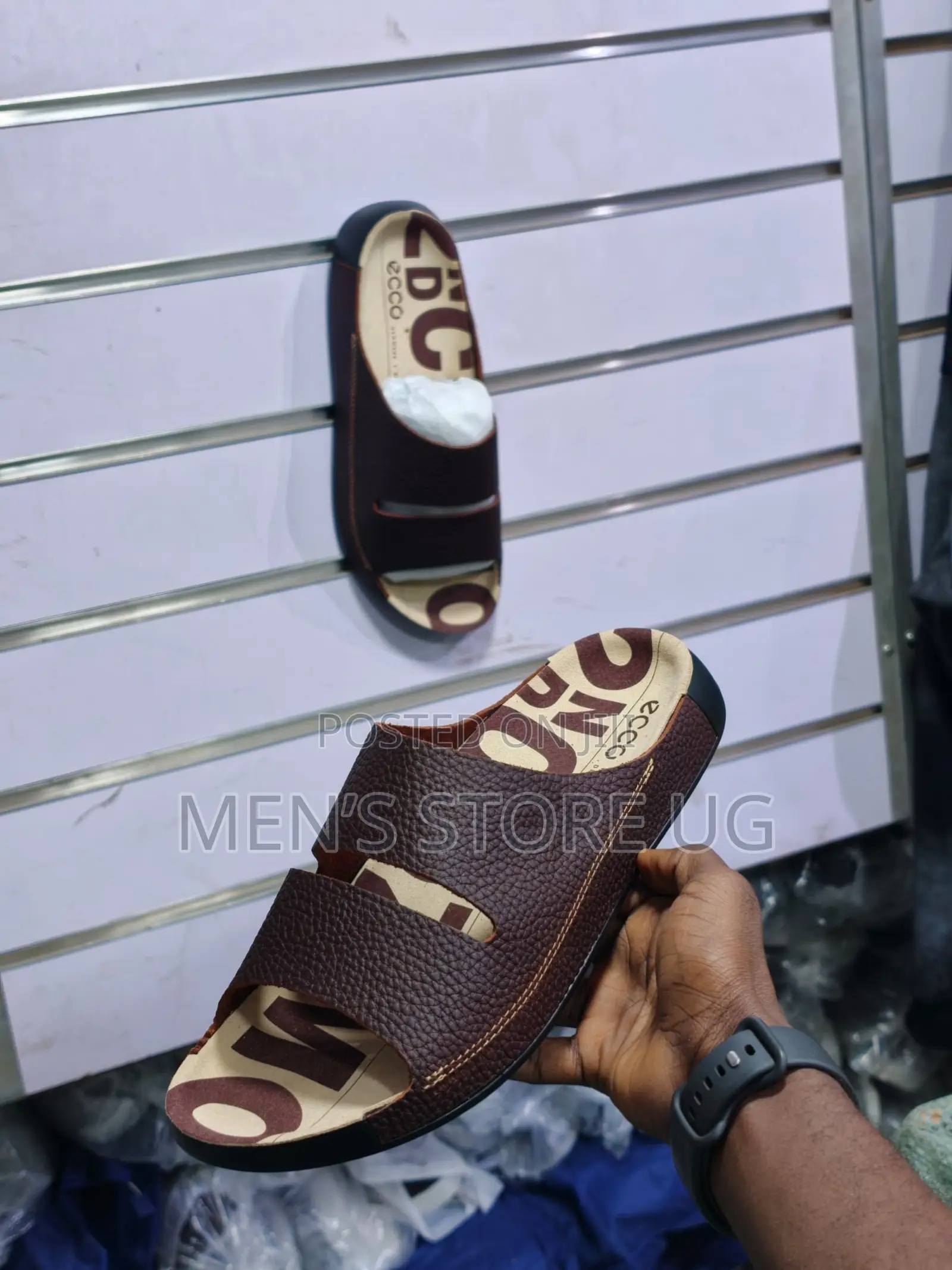 Ecco Strap Premium Classic Leather Rubber Sole Sandals