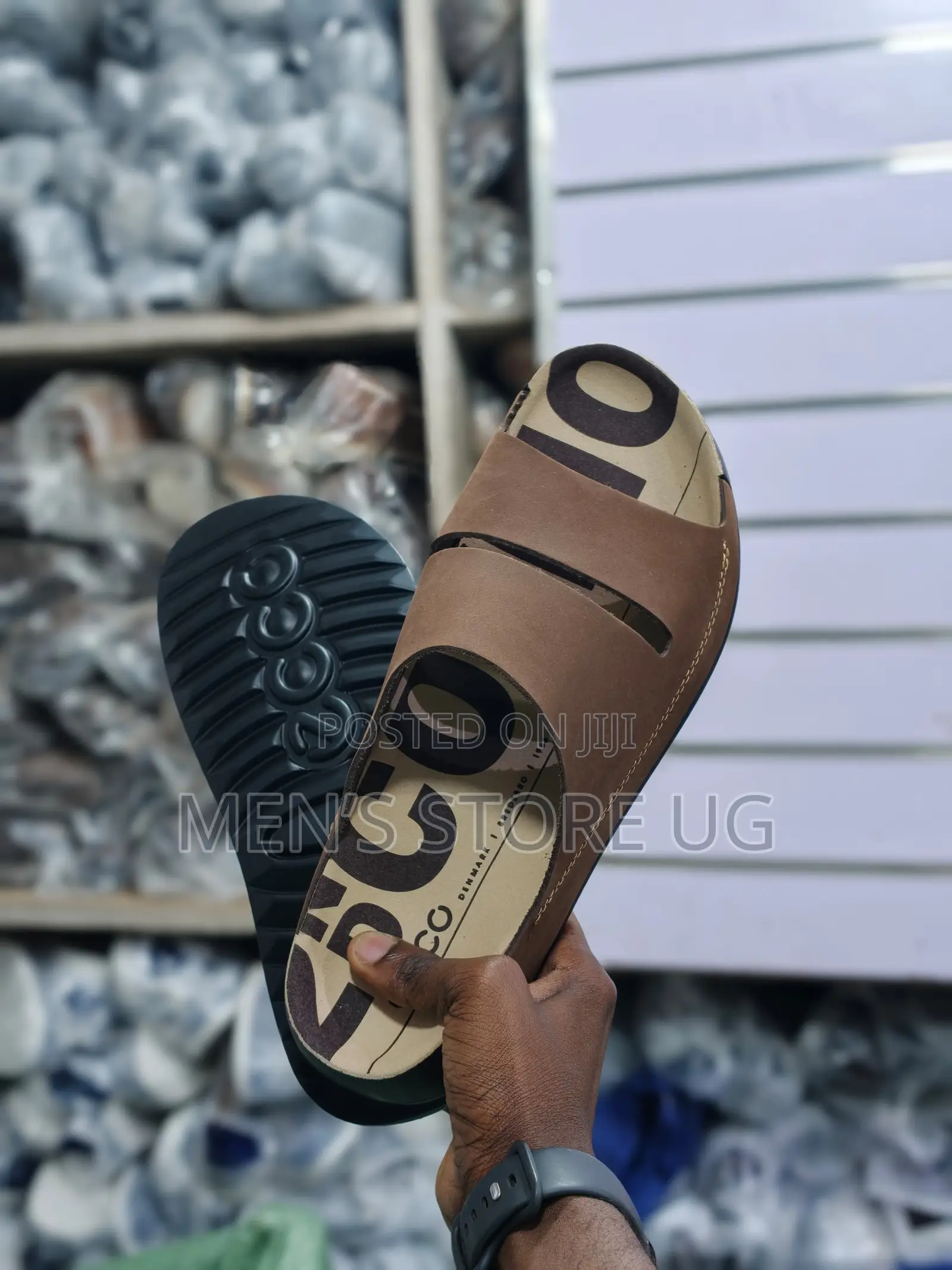 Ecco Strap Premium Classic Leather Rubber Sole Sandals