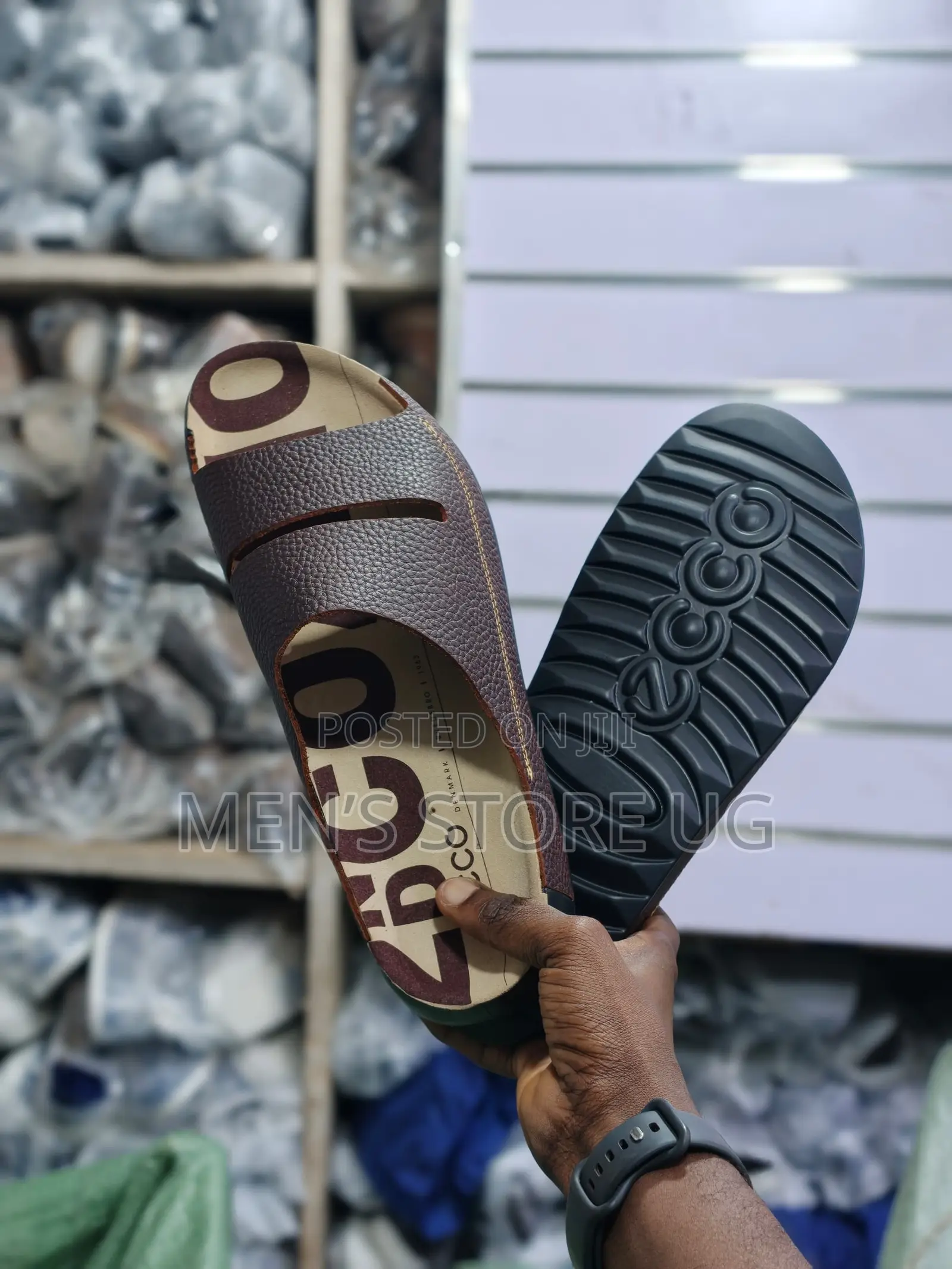 Ecco Strap Premium Classic Leather Rubber Sole Sandals