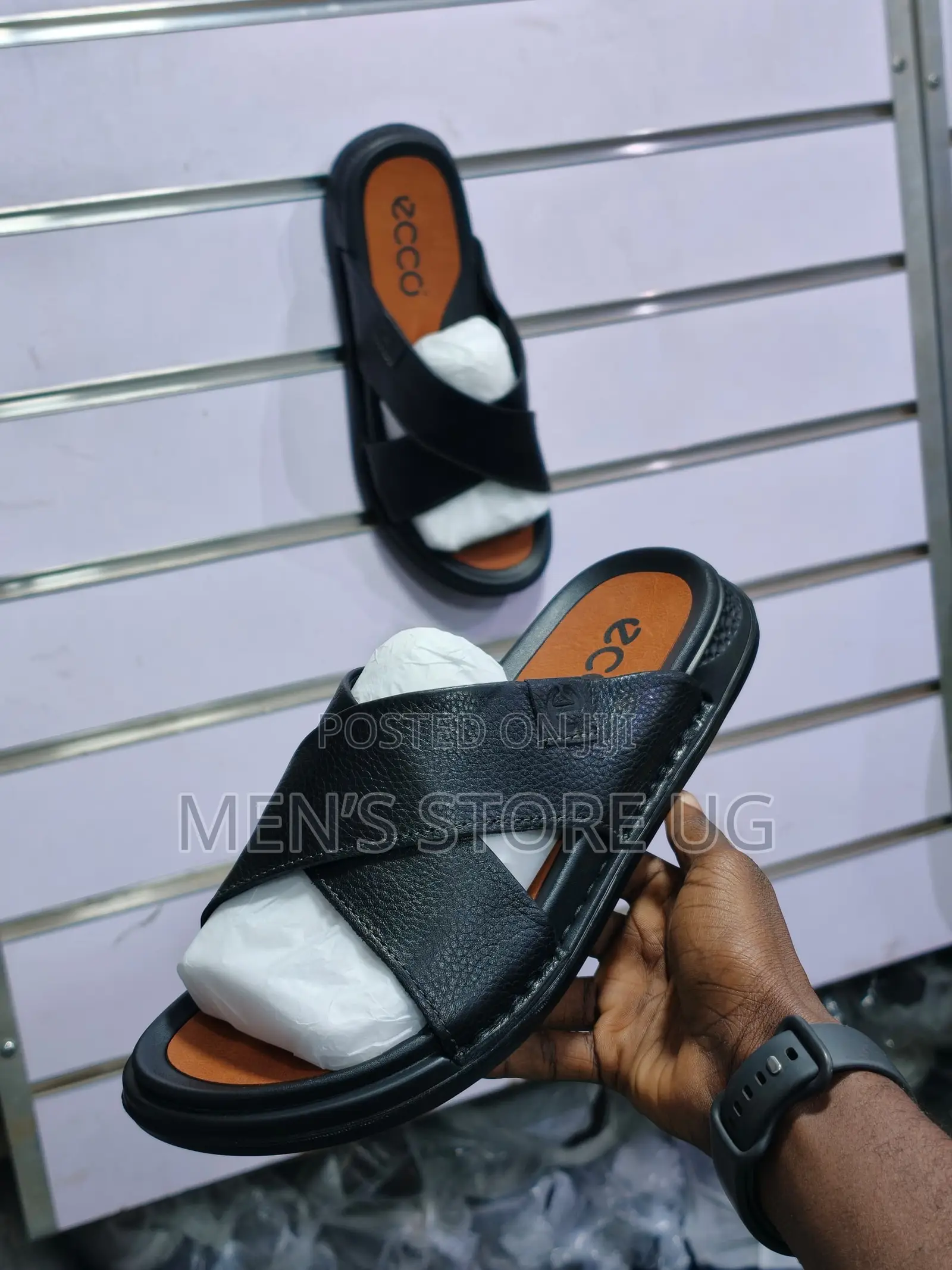 Ecco Cross Dot Premium Classic Leather Rubber Sole Sandals