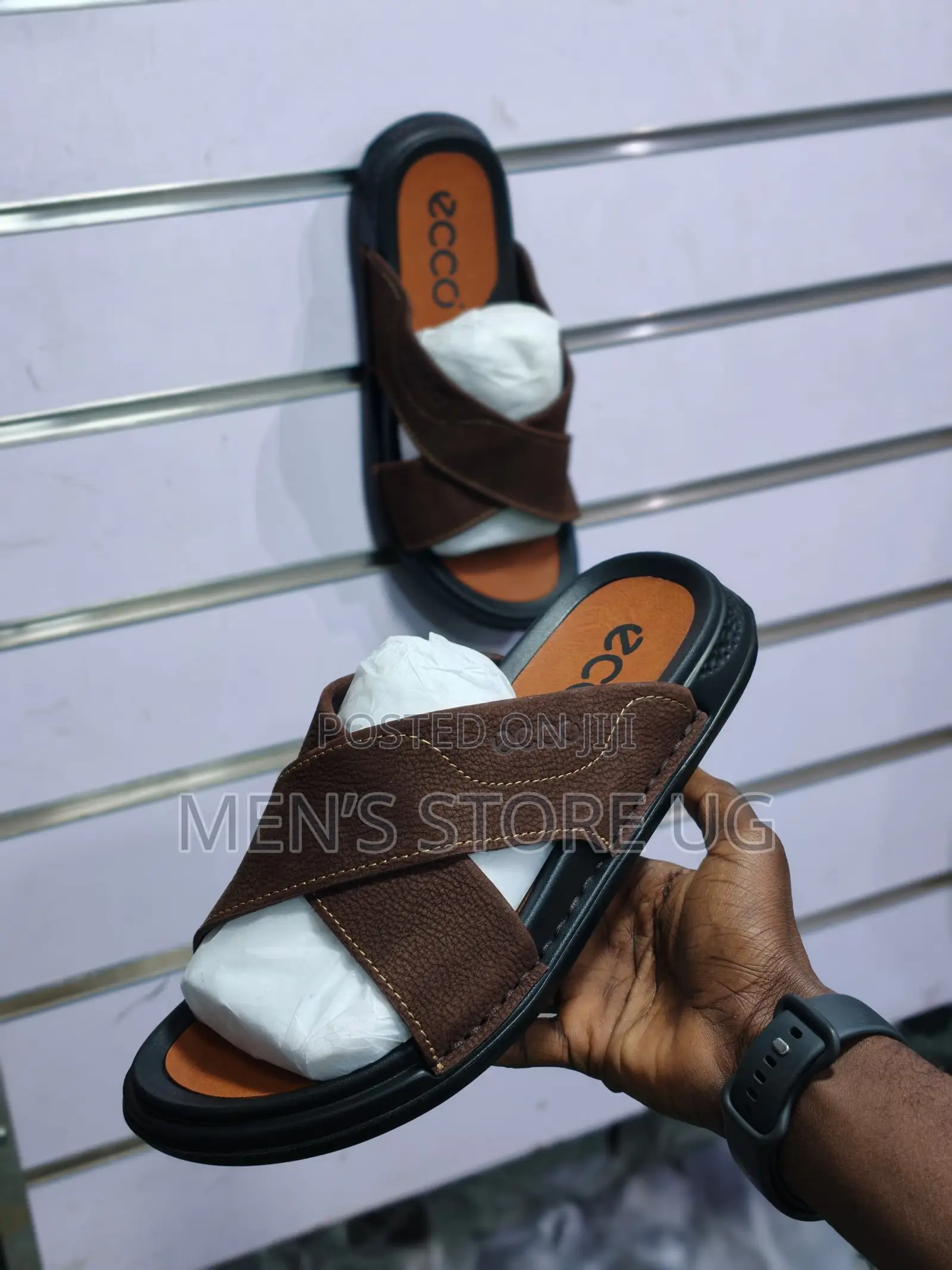 Ecco Cross Line Premium Classic Leather Rubber Sole Sandals