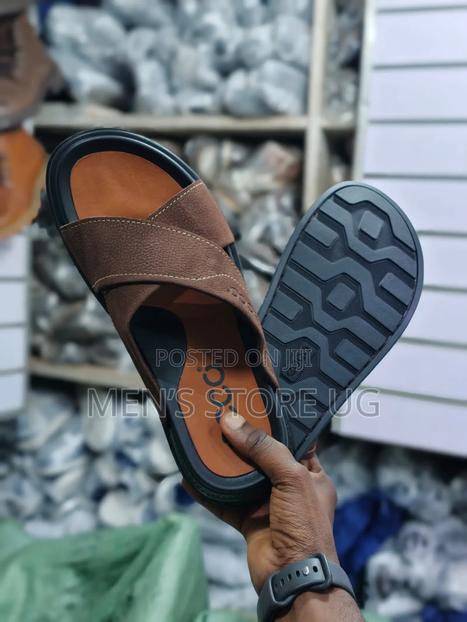 Ecco Cross Line Premium Classic Leather Rubber Sole Sandals
