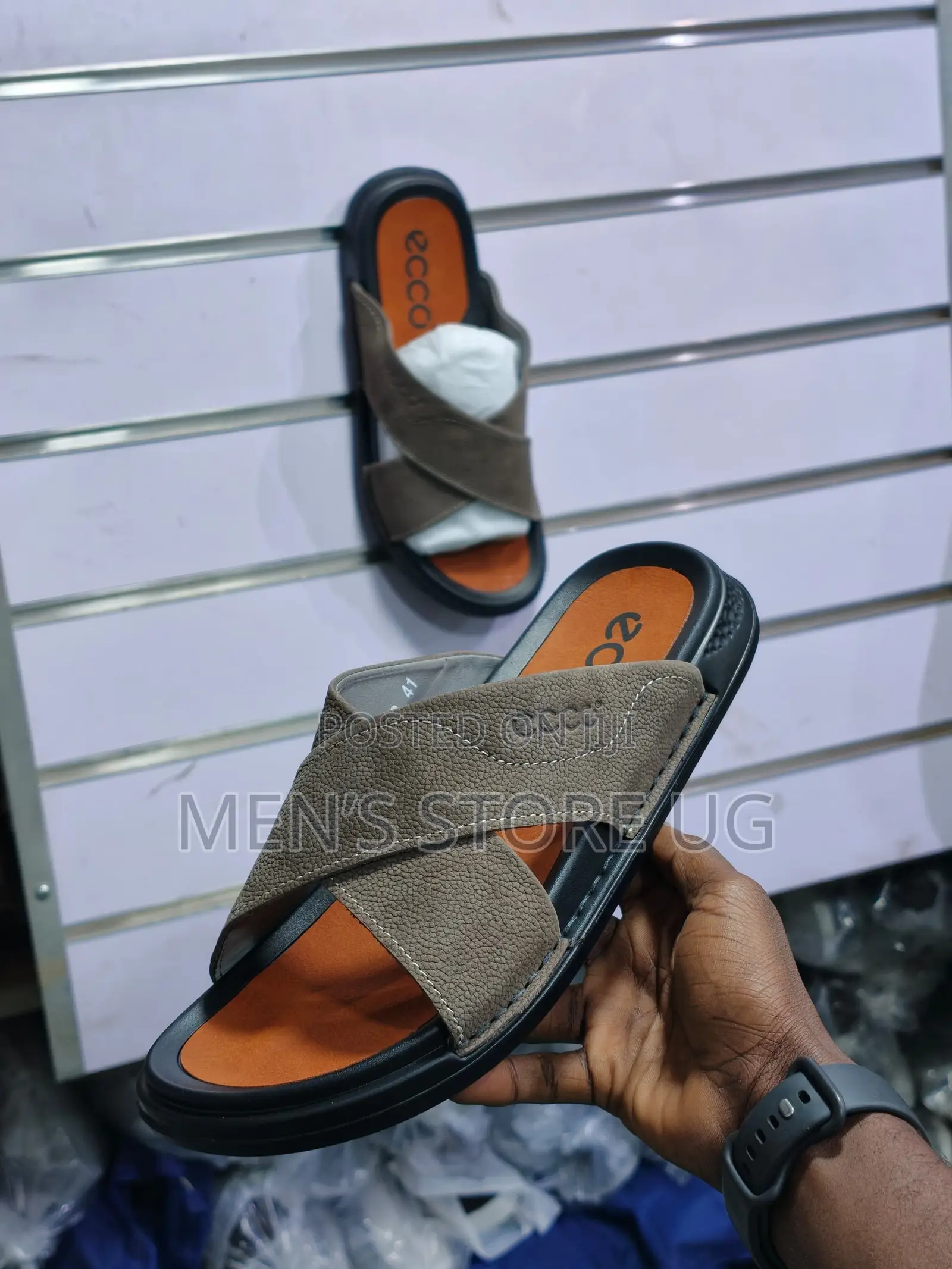 Ecco Cross Line Premium Classic Leather Rubber Sole Sandals