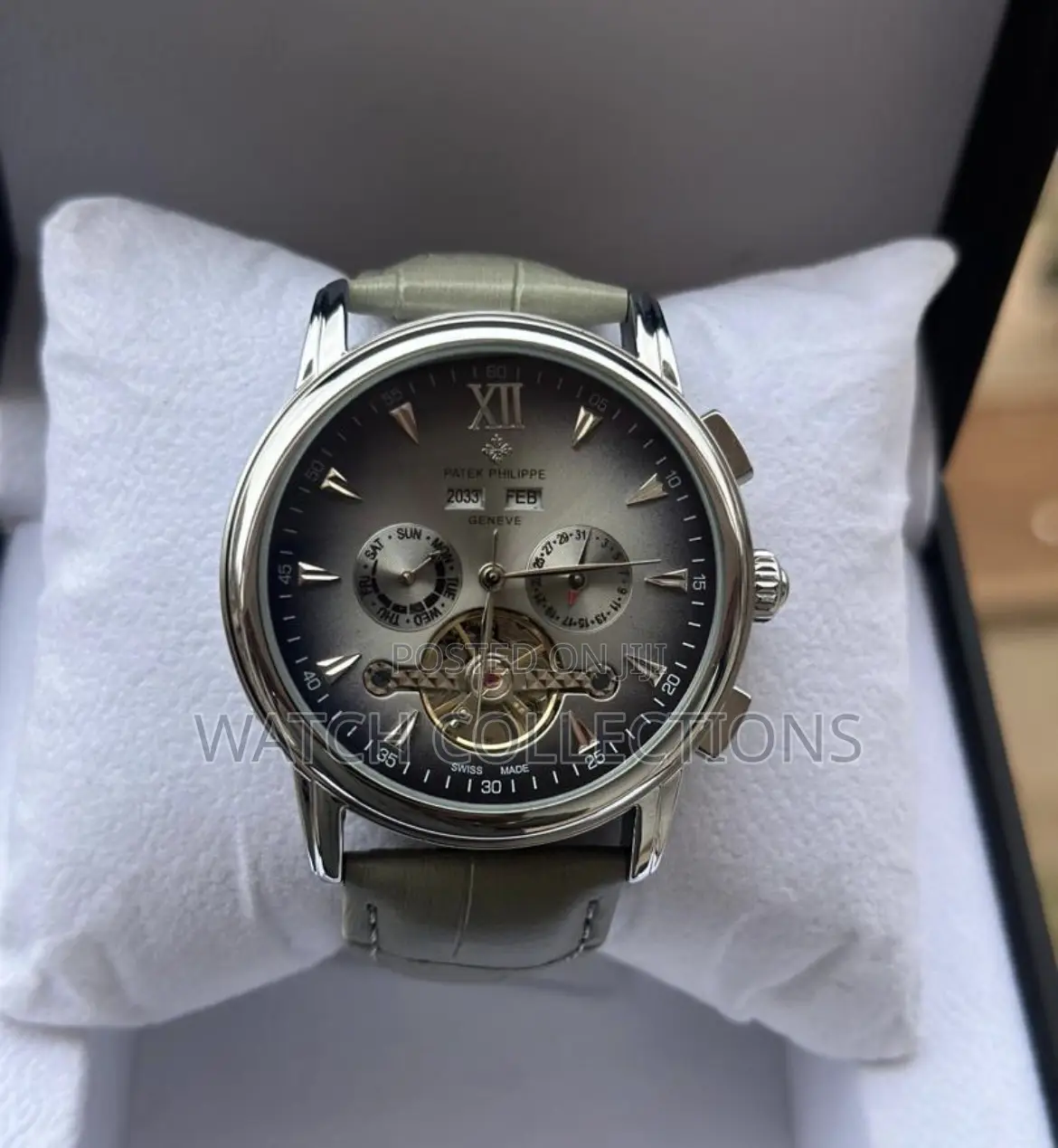 Swiss Made Patek Phillipe Leather Strap Mens Watch