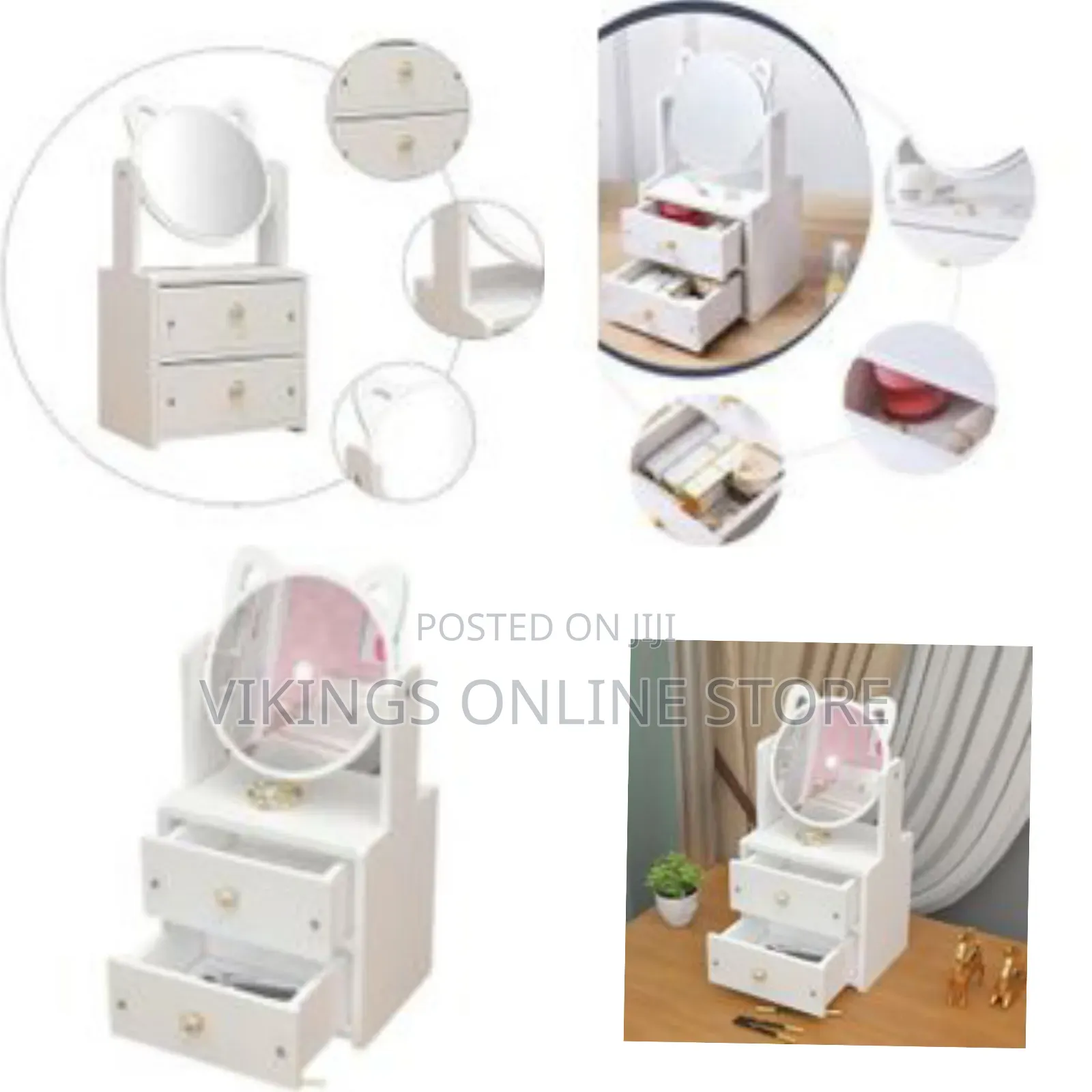 2 Tiers Vanity Makeup Tabletop Mirror Storage With Drawer Organizer